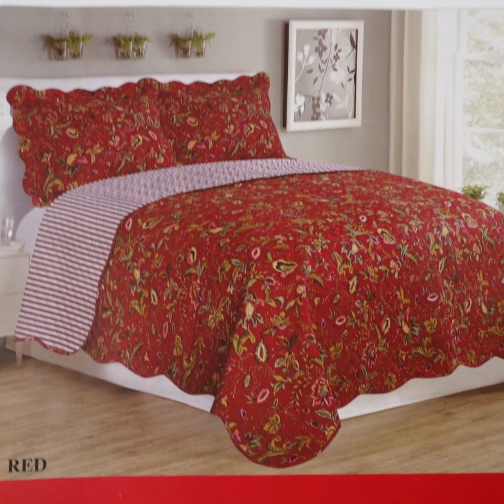 Cotton Reversible Quilt with Pillow Sham Twin Red Glory Home Design   3233